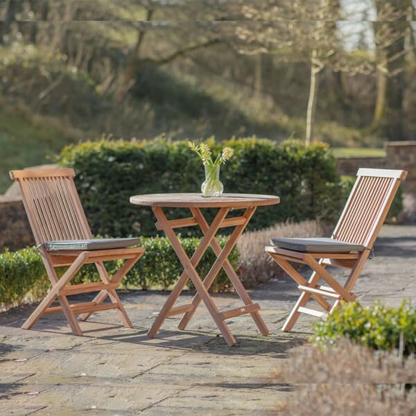 Bramblecrest Richmond 80cm Round Folding Table with 2 Folding Side Chairs  Seat Cushions