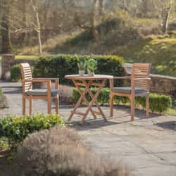Bramblecrest Richmond 80cm Round Folding Table with 2 Stacking Armchairs And Seat Cushions