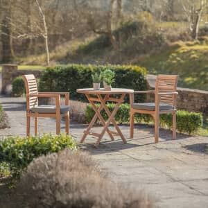 Bramblecrest Richmond 80cm Round Folding Table with 2 Stacking Armchairs And Seat Cushions