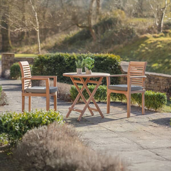 Bramblecrest Richmond 80cm Round Folding Table with 2 Stacking Armchairs And Seat Cushions