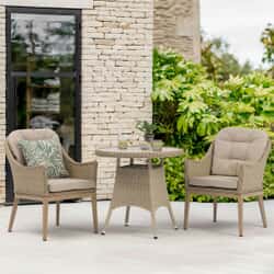 Bramblecrest Monterey Vogue 80cm Round Bistro Set with Deluxe Vogue Armchairs In Sandstone