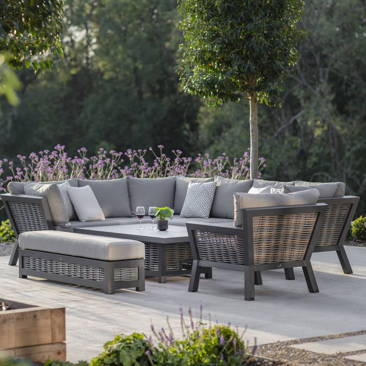 Bramblecrest Tuscan L-Shape Sofa with Large Rectangle Piston Adjustable Height Table Bench  Chair