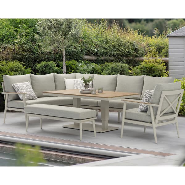 Bramblecrest RHS Wisley Corner Sofa with Rectangular Height Adjustable Table - Mocha