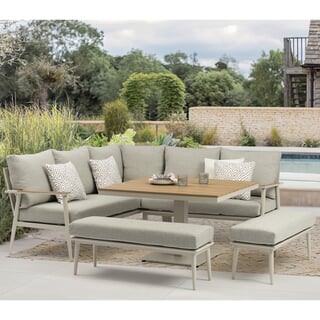 Bramblecrest RHS Wisley Square Corner Sofa Set with Height Adjustable Table - Mocha