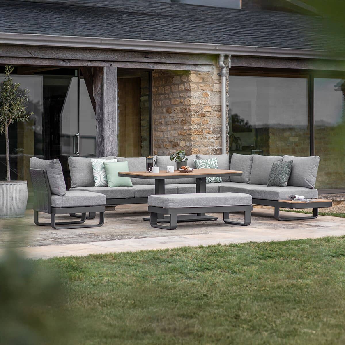 Bramblecrest Brooklyn L-Shape Corner Sofa with Rectangle Tree-Free Piston Table Chair And Bench Anthracite