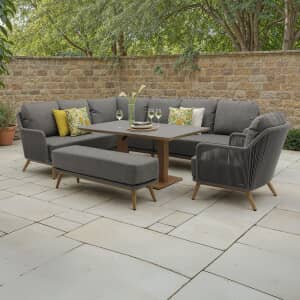 Bramblecrest Como L Shape Corner Sofa with Rectangle Piston Adjustable Table Bench  Chair Anthracite