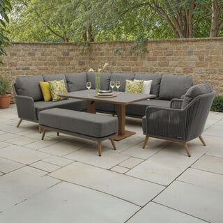 Bramblecrest Como L Shape Corner Sofa with Rectangle Piston Adjustable Table Bench  Chair Anthracite
