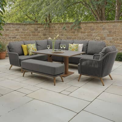 Bramblecrest Como L Shape Corner Sofa with Rectangle Piston Adjustable Table Bench  Chair Anthracite