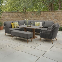Bramblecrest Como L Shape Corner Sofa with Rectangle Piston Adjustable Table Bench  Chair Anthracite