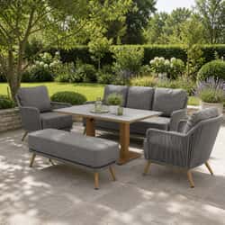 Bramblecrest Como 3 Seat Lounge Sofa with Rectangle Piston Adjustable Table Bench And 2 Chairs - Anthracite