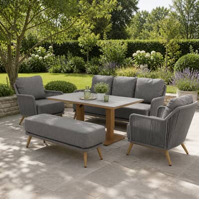 Bramblecrest Como 3 Seat Lounge Sofa with Rectangle Piston Adjustable Table Bench And 2 Chairs - Anthracite