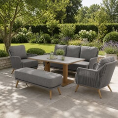 Bramblecrest Como 3 Seat Lounge Sofa with Rectangle Piston Adjustable Table Bench And 2 Chairs - Anthracite