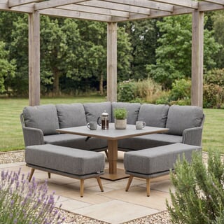 Bramblecrest Como Square Corner Sofa with Square Piston Adjustable Table And 2 Benches Anthracite