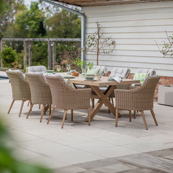 Bramblecrest Fairford 8 seat Ceramic Top Rectangle Table Set with Vogue Armchairs