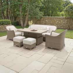Bramblecrest Monte Carlo 3 Seat Lounge Sofa Set with Rect Piston Adj Dining Table 2 Sofa Armchairs And 2 Stools