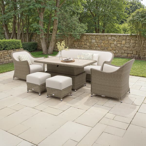 Bramblecrest Monte Carlo 3 Seat Lounge Sofa Set with Rect Piston Adj Dining Table 2 Sofa Armchairs And 2 Stools