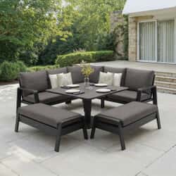 Bramblecrest Prague Square Corner Sofa with Piston Adjustable Table  2 Benches Anthracite