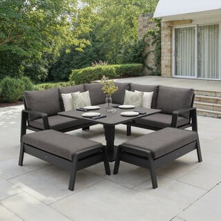 Bramblecrest Prague Square Corner Sofa with Piston Adjustable Table  2 Benches Anthracite