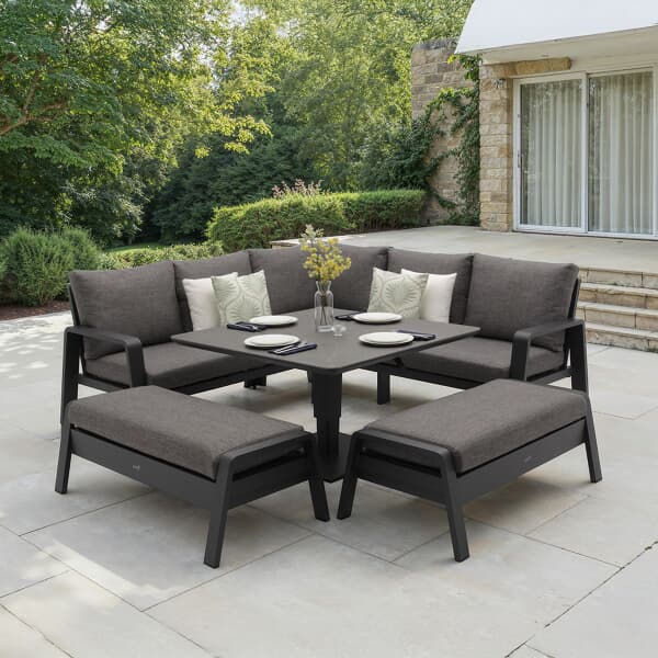 Bramblecrest Prague Square Corner Sofa with Piston Adjustable Table  2 Benches Anthracite