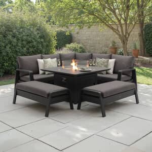 Bramblecrest Prague Square Sofa with Firepit Table  2 Benches Anthracite