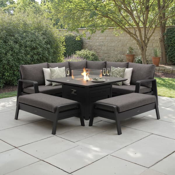 Bramblecrest Prague Square Sofa with Firepit Table  2 Benches Anthracite