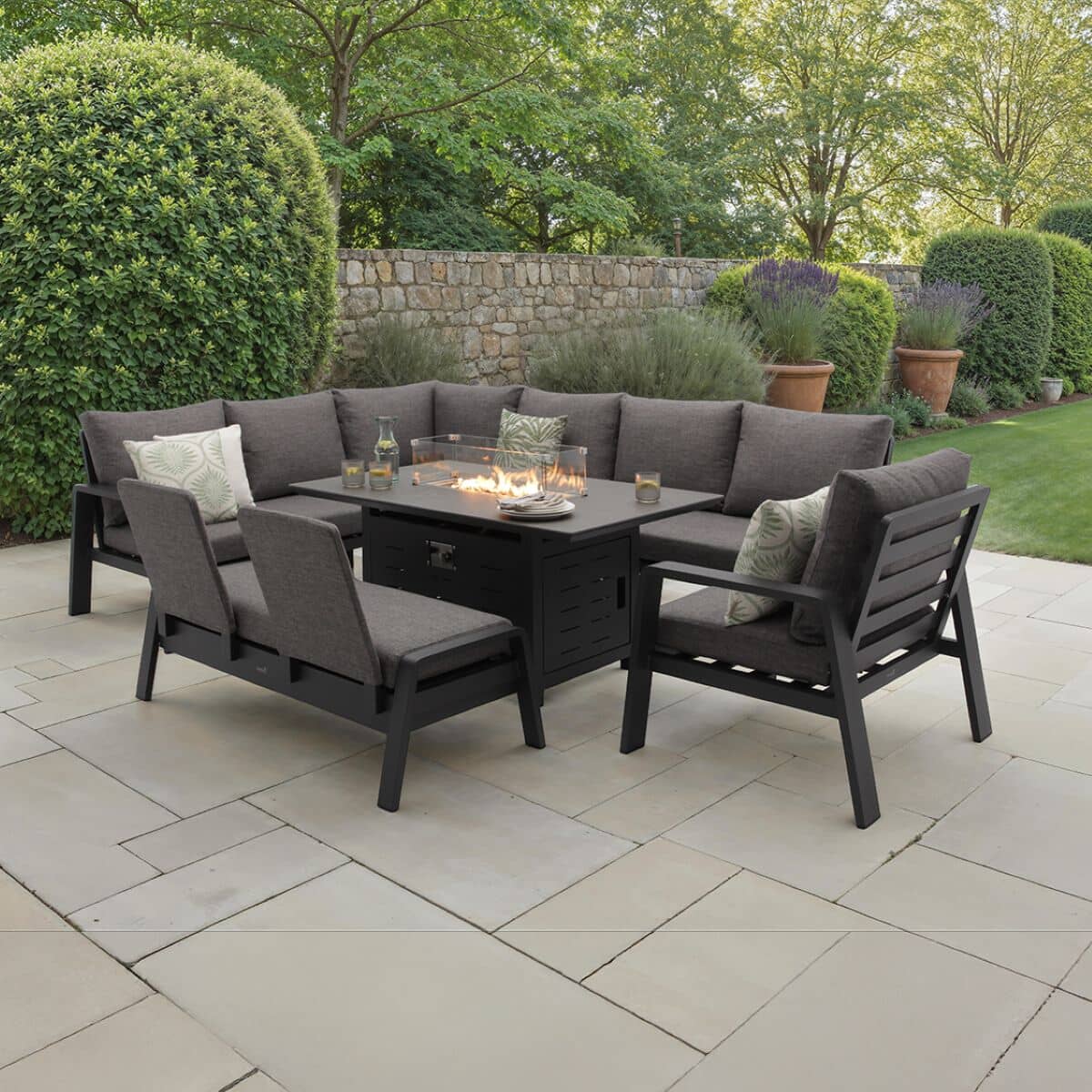 Bramblecrest Prague L Shape Corner Sofa with Rectangle Firepit Table Bench And Chair Anthracite