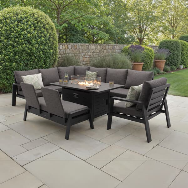 Bramblecrest Prague L Shape Corner Sofa with Rectangle Firepit Table Bench And Chair Anthracite