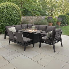 Bramblecrest Prague L Shape Corner Sofa with Rectangle Firepit Table Bench And Chair Anthracite