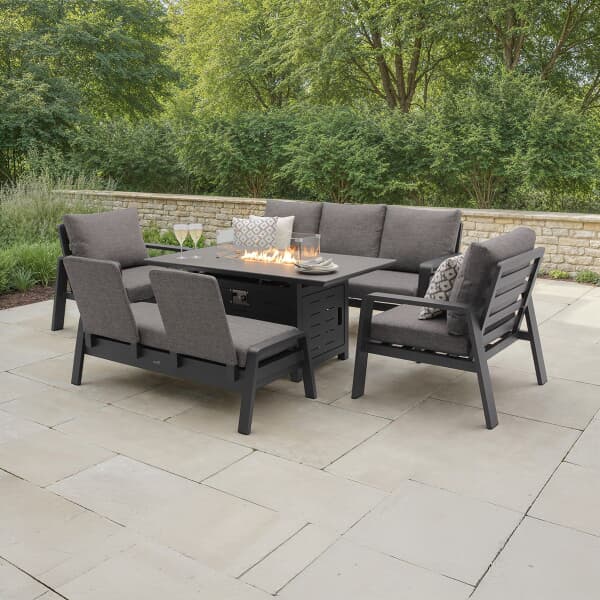 Bramblecrest Prague 3 Seat Lounge Sofa With Rectangle Firepit Table 2 Sofa Chairs And Bench Anthracite