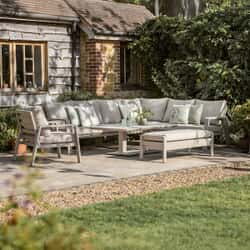 Bramblecrest Prague L Shape Corner Sofa with Piston Adjustable Rectangle Table Bench  Chair Latte
