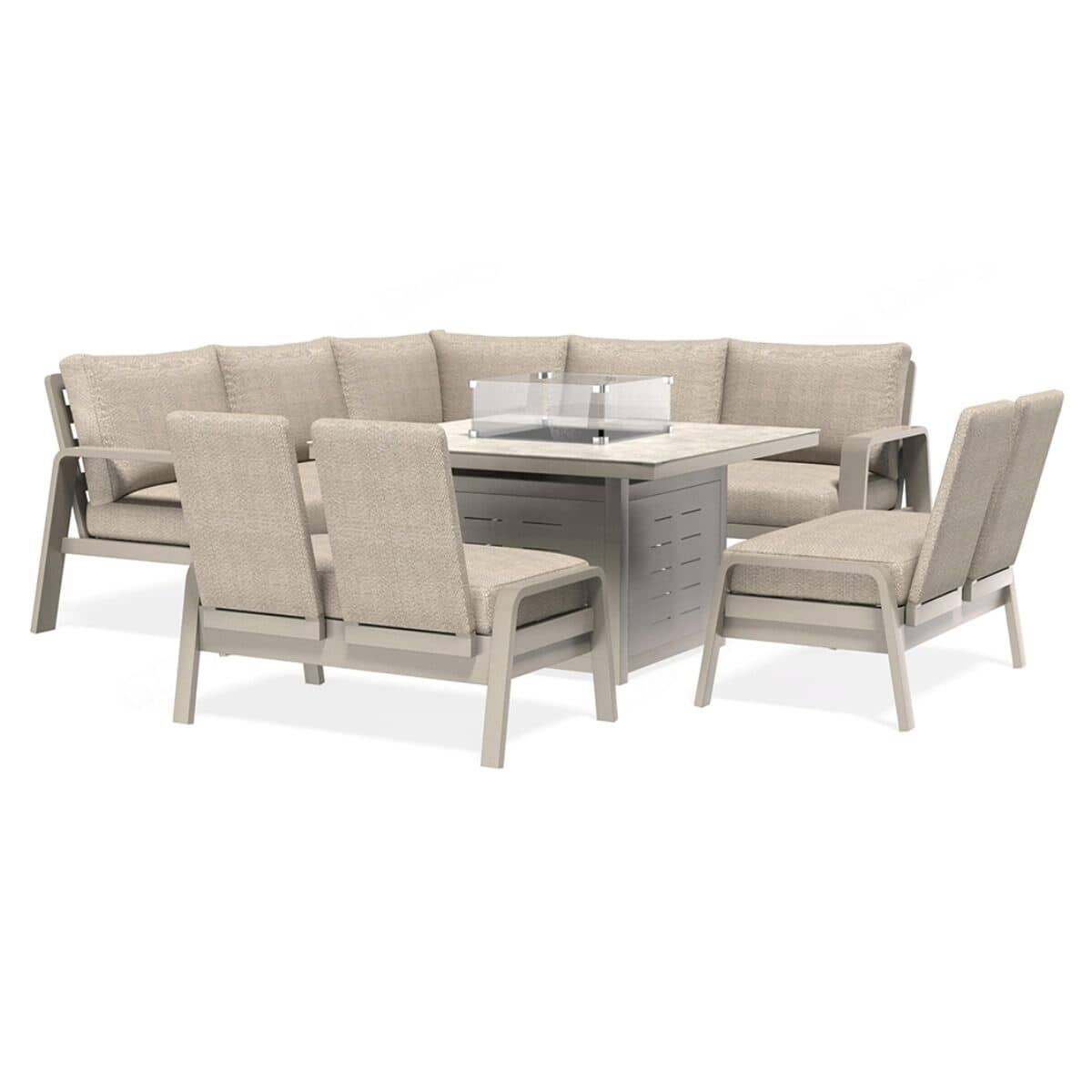 Bramblecrest Prague Square Sofa with Firepit Table And 2 Benches Latte