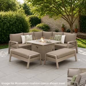 Bramblecrest Prague Square Sofa with Firepit Table And 2 Benches Latte