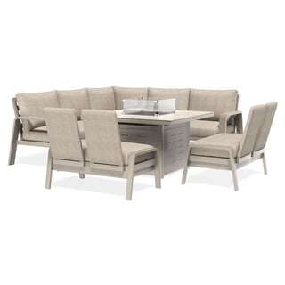 Bramblecrest Prague Square Sofa with Firepit Table And 2 Benches Latte