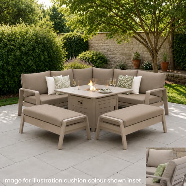 Bramblecrest Prague Square Sofa with Firepit Table And 2 Benches Latte