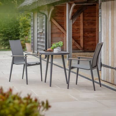 Bramblecrest Sofia 80cm Round Bistro Table with 2 Stacking Armchairs Anthracite