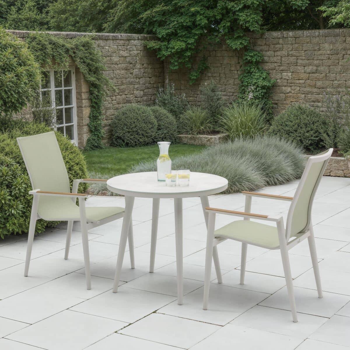 Bramblecrest Sofia 80cm Round Bistro Table with 2 Armchairs Green
