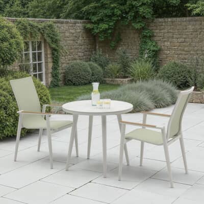 Bramblecrest Sofia 80cm Round Bistro Table with 2 Armchairs Green