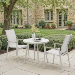 Bramblecrest Sofia 80cm Round Bistro Table with 2 Stacking Armchairs Grey