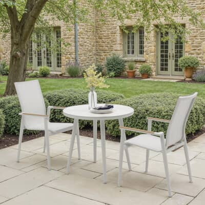 Bramblecrest Sofia 80cm Round Bistro Table with 2 Stacking Armchairs Grey