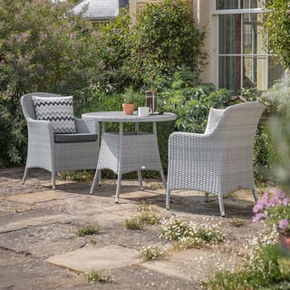 Bramblecrest Tetbury 80cm Round Tree Free Bistro Table with 2 Armchairs Graphite/Smoke
