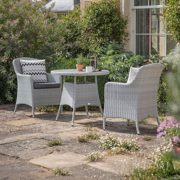 Bramblecrest Tetbury 80cm Round Tree Free Bistro Table with 2 Armchairs Graphite/Smoke
