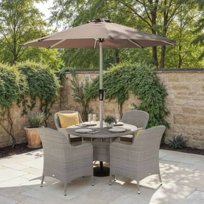 Bramblecrest Tetbury 110cm Tree Free Round Table with 4 Armchairs Graphite/Smoke
