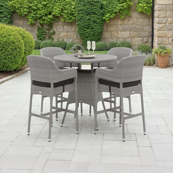 Bramblecrest Tetbury 95cm Round Bar Table with 4 Bar Stools Graphite/Smoke