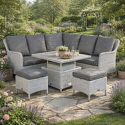 Bramblecrest Tetbury Mini Corner Sofa with Tree-Free Adjustable Table 2 Stools Graphite/Smoke