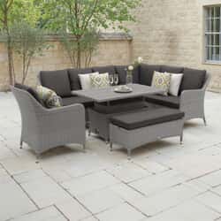 Bramblecrest Tetbury L-Shape Corner Sofa with Rectangle Adjustable Tree-Free Table Bench  Chair Graphite/Smoke