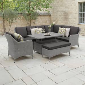 Bramblecrest Tetbury L-Shape Corner Sofa with Rectangle Adjustable Tree-Free Table Bench  Chair Graphite/Smoke