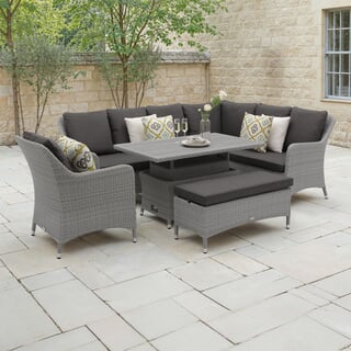 Bramblecrest Tetbury L-Shape Corner Sofa with Rectangle Adjustable Tree-Free Table Bench  Chair Graphite/Smoke