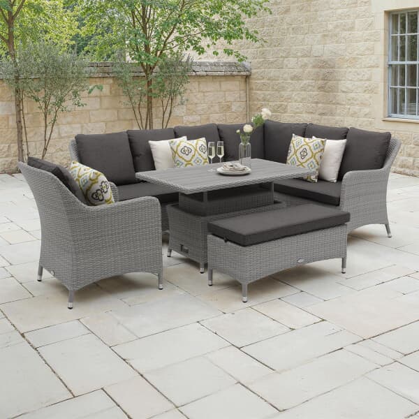 Bramblecrest Tetbury L-Shape Corner Sofa with Rectangle Adjustable Tree-Free Table Bench  Chair Graphite/Smoke