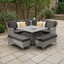 Bramblecrest Tetbury Square Corner Sofa with Adjustable Tree-Free Table And 2 Benches Graphite/Smoke