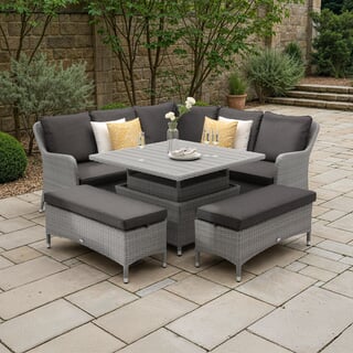 Bramblecrest Tetbury Square Corner Sofa with Adjustable Tree-Free Table And 2 Benches Graphite/Smoke